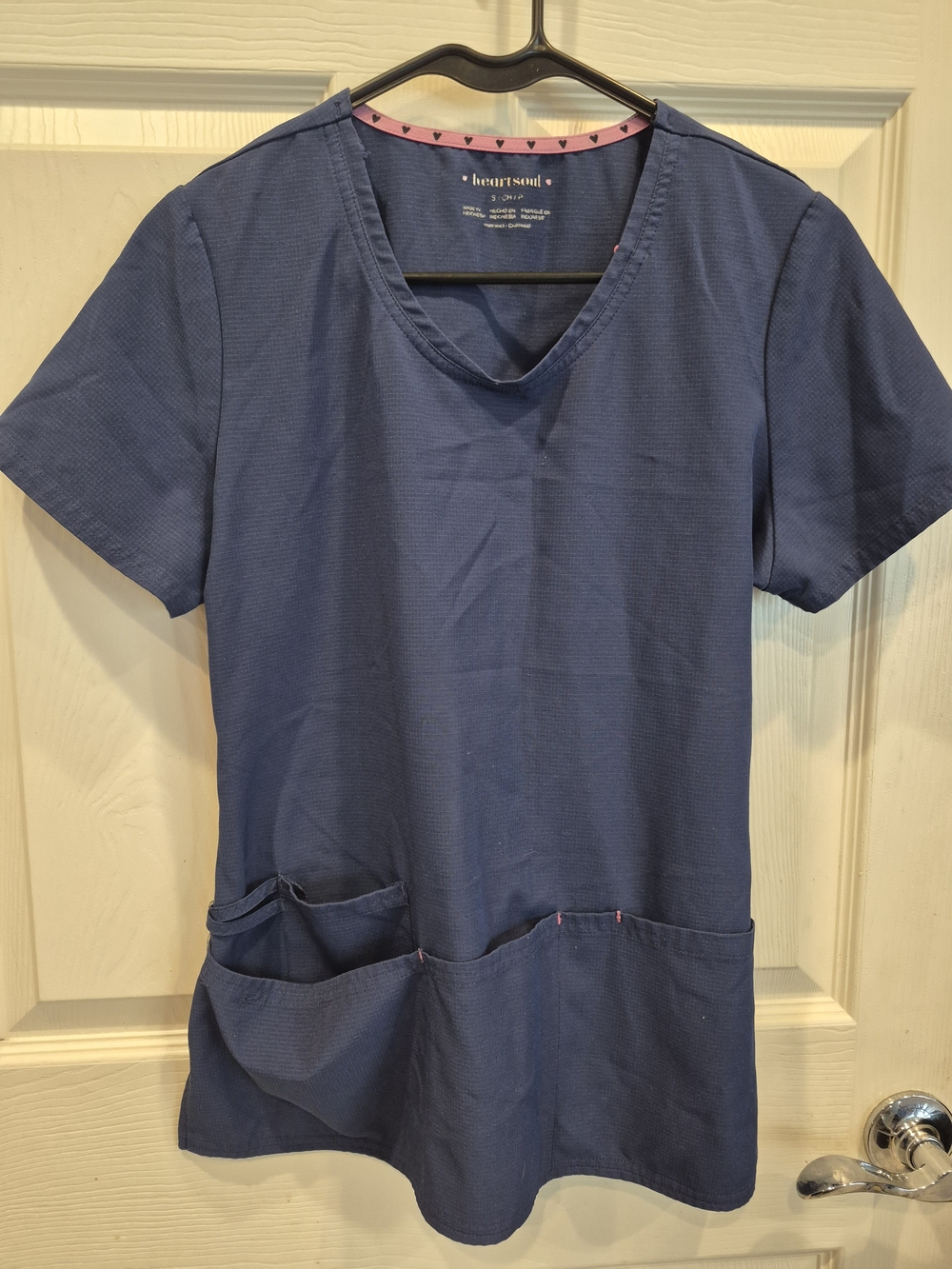 5/25 HeartSoul Women's Navy Blue V-Neck Short Sleeve Scrub Top